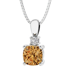 Silver Citrine and Diamond Pendant- 20 Inches