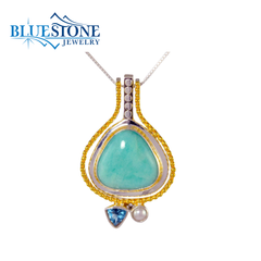 Silver & Gold Necklace with Amazonite and Topaz