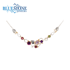 Silver & Gold Necklace with Assorted Gemstones - 18"