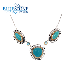 Silver & Gold Necklace w/ Turquoise & Topaz -20"