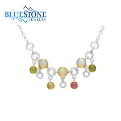 Silver and Gold Necklace w/ Opals & Pink/Green Tourmalines -20"