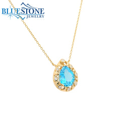 14KYG Necklace w/ Blue Topaz & Diamonds - 16.5"