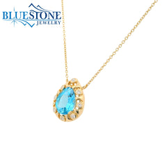14KYG Necklace w/ Blue Topaz & Diamonds - 16.5"