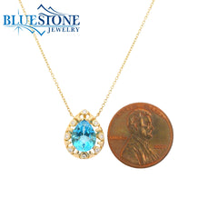 14KYG Necklace w/ Blue Topaz & Diamonds - 16.5"