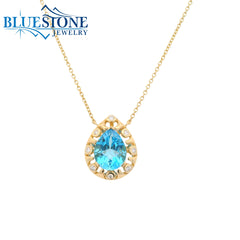14KYG Necklace w/ Blue Topaz & Diamonds - 16.5"