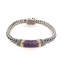 Silver & Gold Bracelet with Pave Amethyst- 6.75 Inches