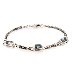 Sterling Silver Bracelet with Blue Topazes- 7.5 Inches