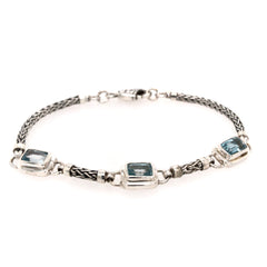 Sterling Silver Bracelet with Blue Topazes- 7 Inches