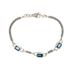 Sterling Silver Bracelet with London Blue Topazes- 8 Inches