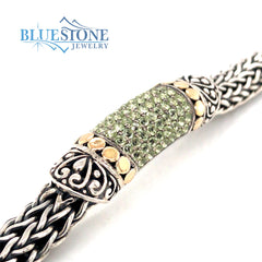 Silver & Gold Bracelet with Peridots- 7.5 inches
