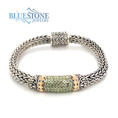 Silver & Gold Bracelet with Peridots- 7.5 inches