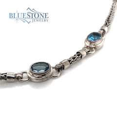 Sterling Silver Bracelet with Blue Topazes- 7.5 Inches