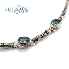 Sterling Silver Bracelet with Blue Topazes- 7 Inches