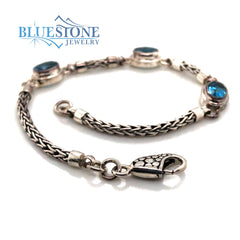 Sterling Silver Bracelet with Blue Topazes- 7 Inches