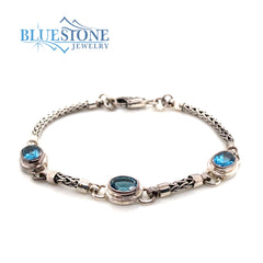 Sterling Silver Bracelet with Blue Topazes- 7 Inches