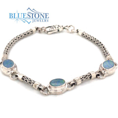 Sterling Silver Bracelet with Austrailian Opals- 7.5 Inches