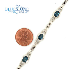 Sterling Silver Bracelet with London Blue Topazes- 7.5 Inches