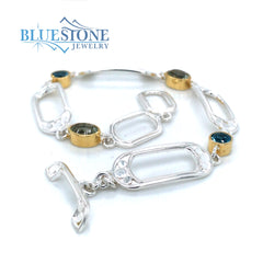 Silver & Gold Bracelet with Topaz and Green Amethyst- 7.5 Inches