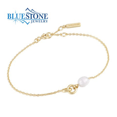 14KYG Plated Bracelet with Pearl Link Chain- 7"