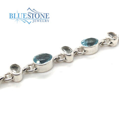 Sterling Silver Blue and White Topaz Bracelet- 8.5 Inches