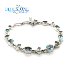 Sterling Silver Blue and White Topaz Bracelet- 8.5 Inches