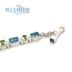 Sterling Silver Blue Topaz and Peridot Bracelet- 8.5 Inches