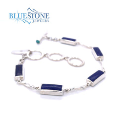 Sterling Silver Turquoise and Lapis Reversible Bracelet- 8 Inches