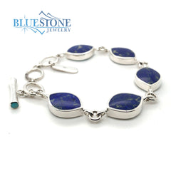 Sterling Silver Reversible Bracelet with Turquoise and Lapis -8"