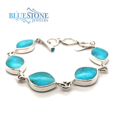 Sterling Silver Reversible Bracelet with Turquoise and Lapis -8"