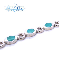 Sterling Silver Bracelet with Ten Natural Turquoisem -8"
