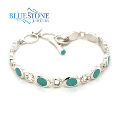 Sterling Silver Bracelet with Ten Natural Turquoisem -8"