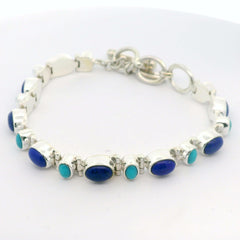 Sterling Silver Bracelet with Turquoise and Lapis -8"