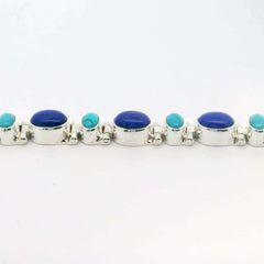 Sterling Silver Bracelet with Turquoise and Lapis -8"