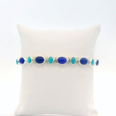 Sterling Silver Bracelet with Turquoise and Lapis -8"