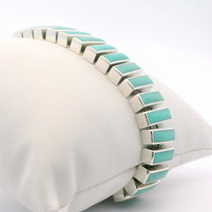 Sterling Silver Rectangle Turquoise Link Bracelet- 8 Inches