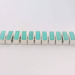 Sterling Silver Rectangle Turquoise Link Bracelet- 8 Inches