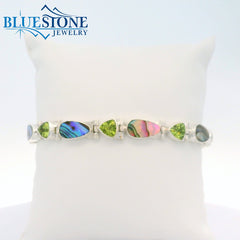 Sterling Silver Abalone & Peridot Bracelet- 8 Inches
