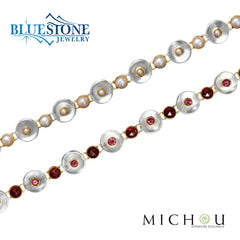 Silver & Gold Reversible Bracelet with Garnets and Pearls- 7"