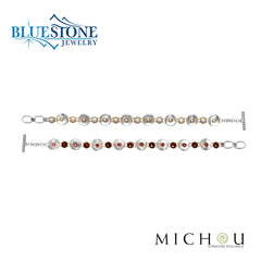 Silver & Gold Reversible Bracelet with Garnets and Pearls- 7"