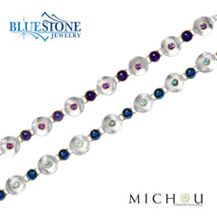 Silver & Gold Reversible Bracelet with Amethysts and Topaz- 7"