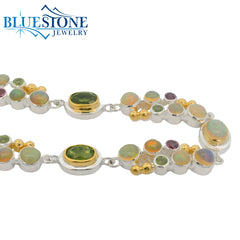 Two-Tone Bracelet w/ Opals, Peridot & Garnets -7.5"