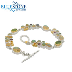 Two-Tone Bracelet w/ Opals, Peridot & Garnets -7.5"
