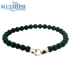 Black Agate Beaded Bracelet- 8"