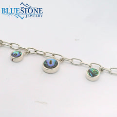 Sterling Silver Reversible Abalone Charm Bracelet - 8.25 Inches