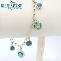 Sterling Silver Reversible Abalone Charm Bracelet - 8.25 Inches