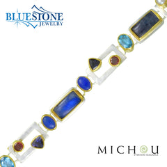 Two-Tone Bracelet w/ Variety of Gemstones - 8"