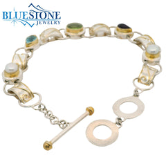 Two-Tone Bracelet w/ Peridot, Pearls, Amethyst & Topaz -8"