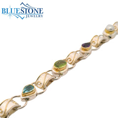 Two-Tone Bracelet w/ Peridot, Pearls, Amethyst & Topaz -8"