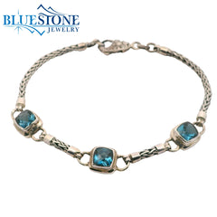 Sterling Silver Bracelet with London Blue Topaz- 7.5 Inches
