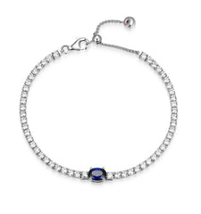 Sterling Silver CZ Tennis Bracelet w/ One Oval Sapphire - 8"